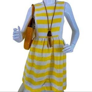 Kensie Yellow and White Striped Fit & Flare Dress Sleeveless Midi Women's Size S